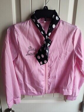 50s Pink Lady Pink Jacket with Polka Dot Scarf